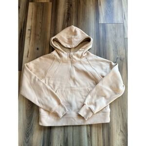 Laslulu Cropped Hoodie Sweatshirt Scuba Beige Women's Small Quarter Zip